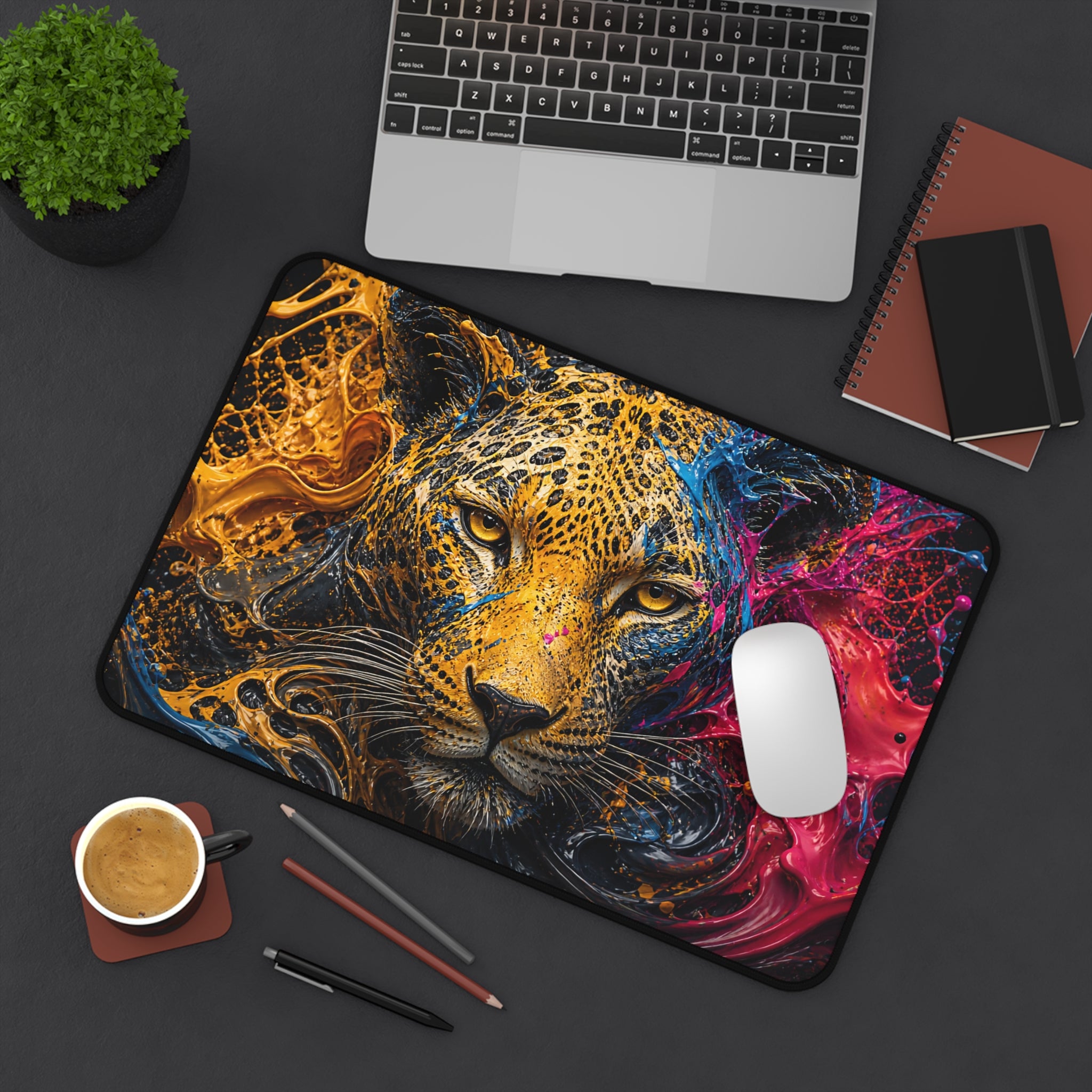 Leopard Art Desk Mat — Vibrant Color Splash Gaming & Office Mouse Pad