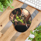 Afro Warrior Mouse Pad with Ergonomic Wrist Rest — Green Fantasy Gamer Desk Mat