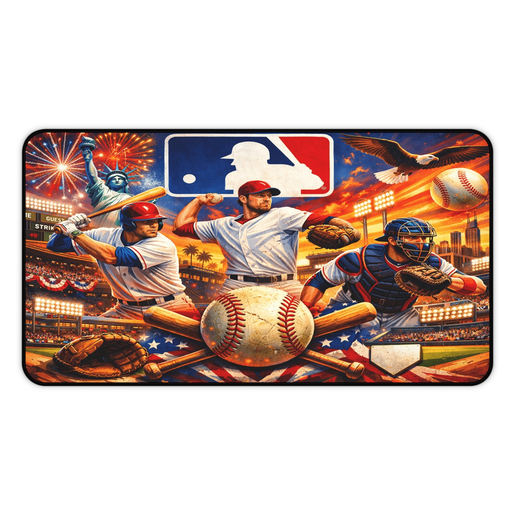 Baseball Desk Mat & Gaming Mouse Pad, MLB Inspired Non-Slip Neoprene Desk Pad Gift