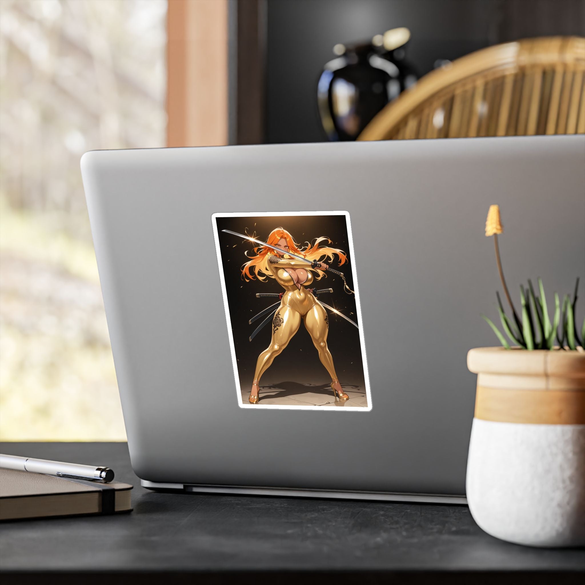 Golden Anime Girl Warrior Sticker