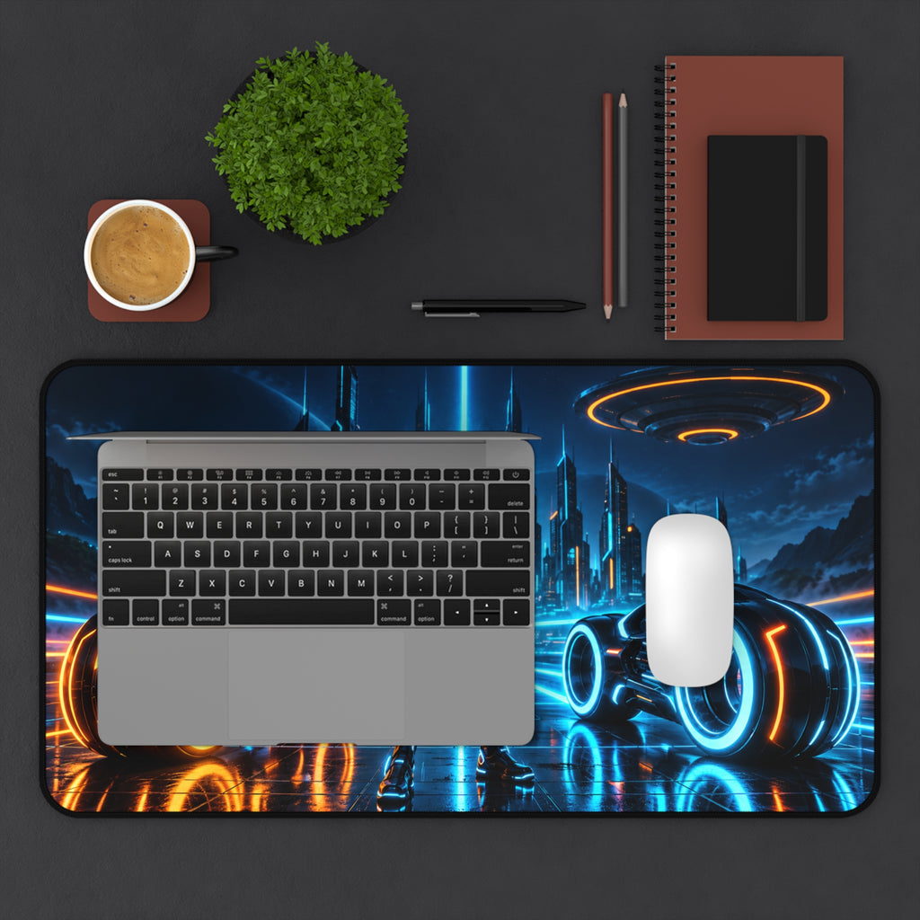 Neon Guardian Sci-Fi Gaming Desk Mat