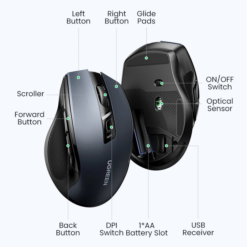 UGREEN Wireless Bluetooth Ergonomic Mouse 4000 DPI