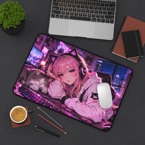 Anime Waifu Large Desk Mat & Gaming Mouse Pad