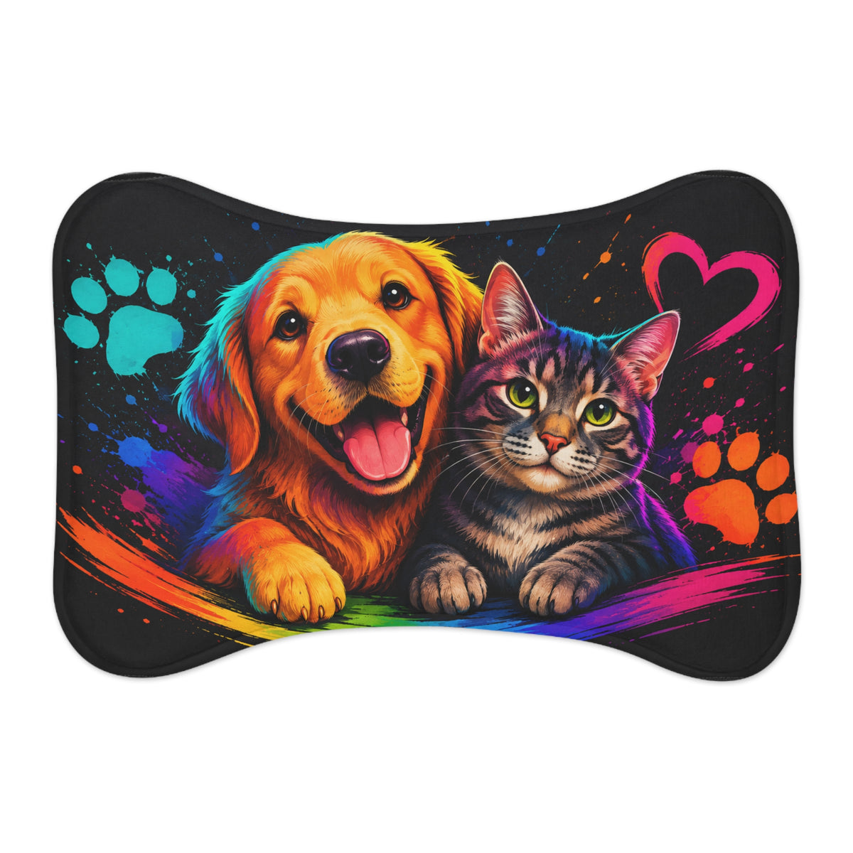 Colorful Dog & Cat Pet Feeding Mat — Non-Slip Waterproof Placemat with Heart and Paw Prints