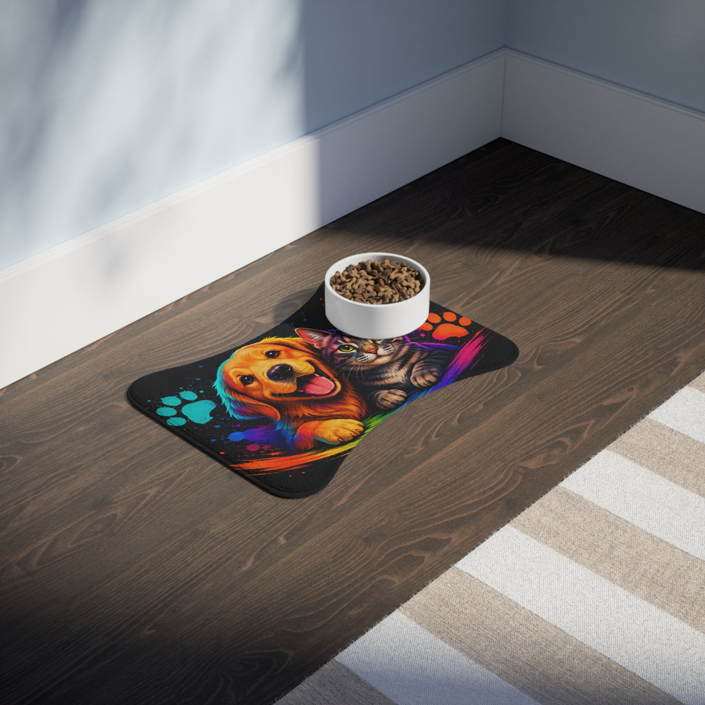 Colorful Dog & Cat Pet Feeding Mat — Non-Slip Waterproof Placemat with Heart and Paw Prints