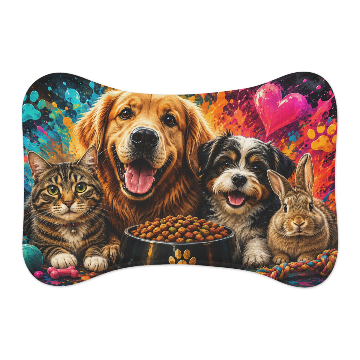 Colorful Pet Feeding Mat — Dogs, Cats & Bunny Paw Print Design