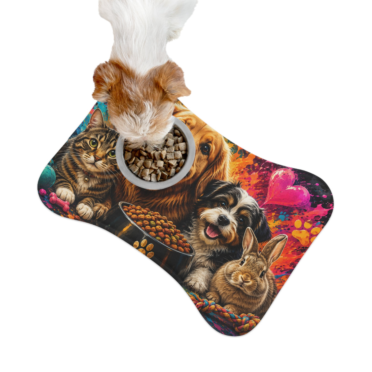Colorful Pet Feeding Mat — Dogs, Cats & Bunny Paw Print Design