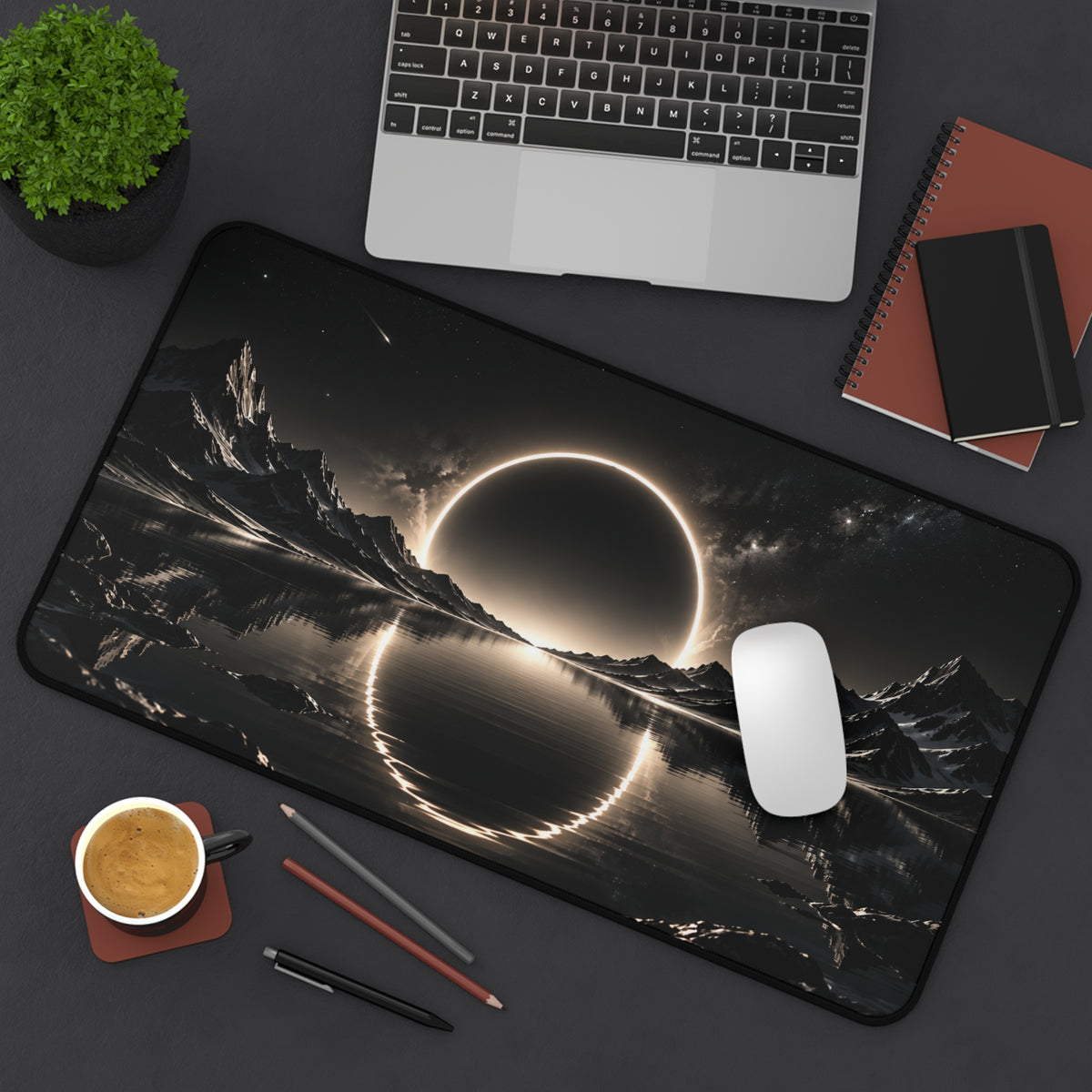 Cosmic Eclipse Mirror Lake Desk Mat 