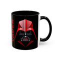 Black mug with Darth Vader design on a white background