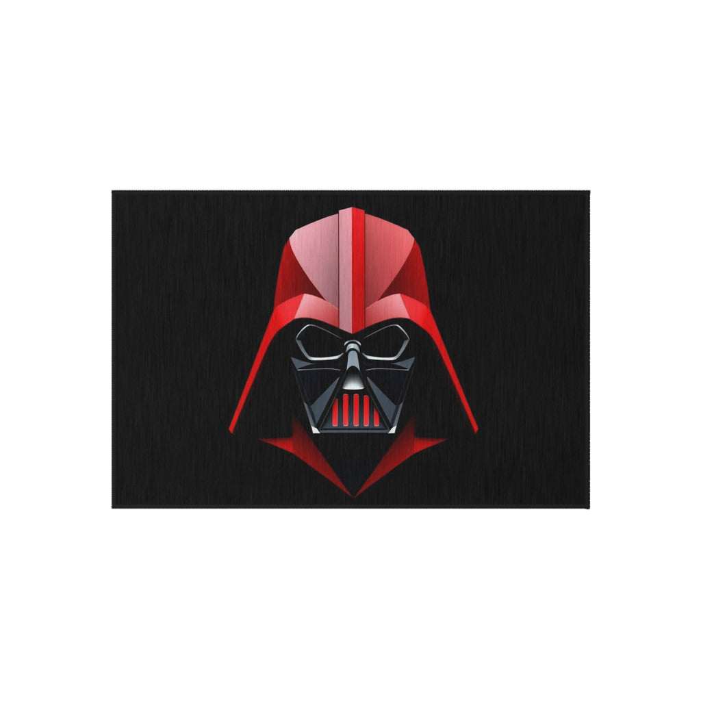Red and black helmet design on a black background