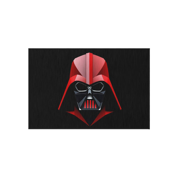 Red and black helmet design on a black background