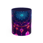 Cylindrical container with a colorful dreamcatcher design on a white background