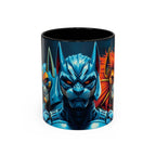 Mug with a fantasy-themed design featuring a blue creature with red eyes on a white background