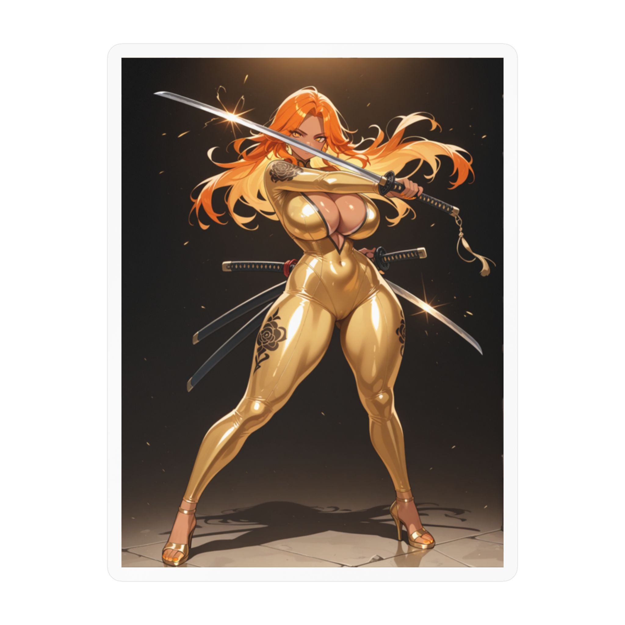 Golden Anime Girl Warrior Sticker
