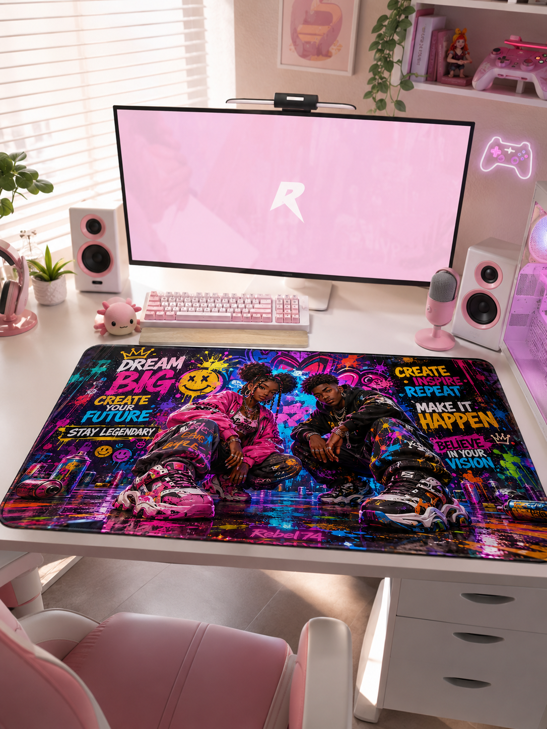 Motivational Urban Graffiti Desk Mat — 'Dream Big' Inspirational Gaming Mouse Pad