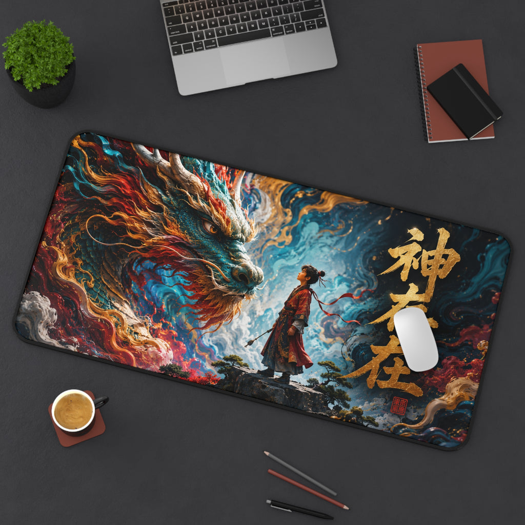 Mythic Dragon Mouse Pad — "God Exists" Asian Fantasy Desk Mat