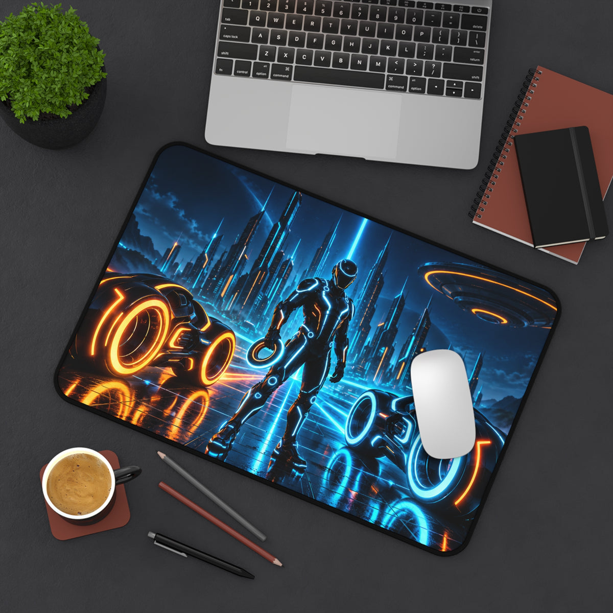 Neon Guardian Sci-Fi Gaming Desk Mat