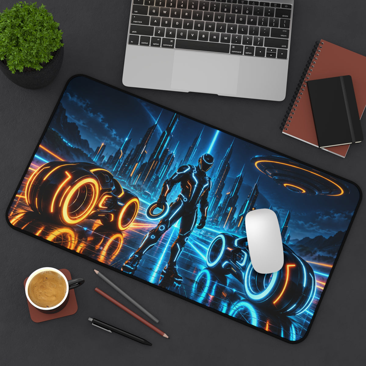 Neon Guardian Sci-Fi Gaming Mouse Pad