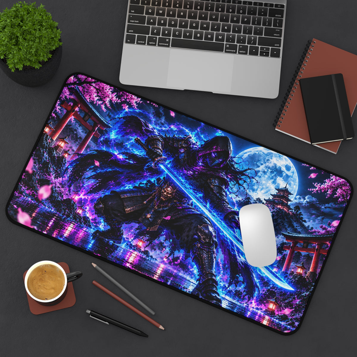 Neon Shadow Samurai Desk Mat & Mouse Pad