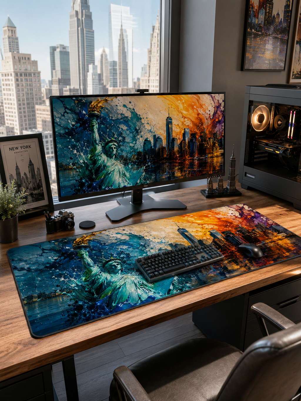 New York City Skyline Splash Desk Mat — Colorful NYC Mouse Pad