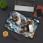 Nordic Warrior Anime Gaming Mouse Pad - Viking Shieldmaiden & White Tigers Desk Mat