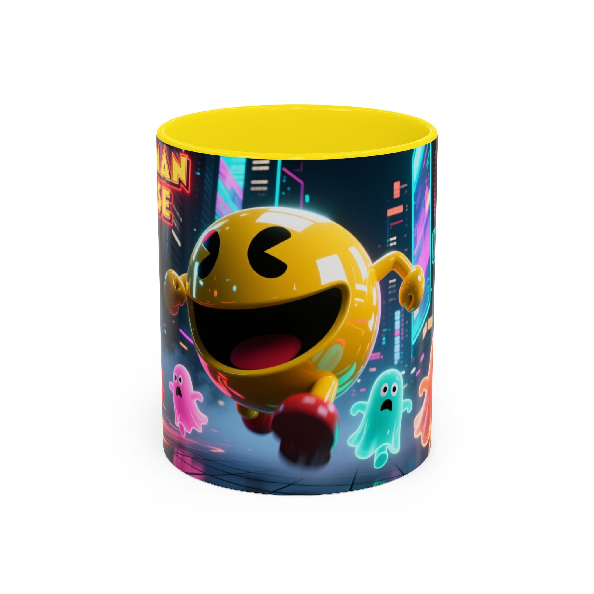 Mug with Pac-Man design on a white background