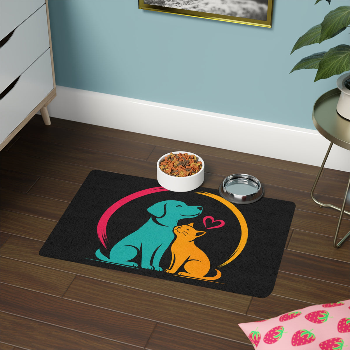 Pet Food Mat – Colorful Dog & Cat Love Feeding Mat - Personalize your image