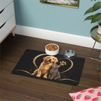 Pet Food Mat — Golden Retriever & Cat Heart Design (12x18)