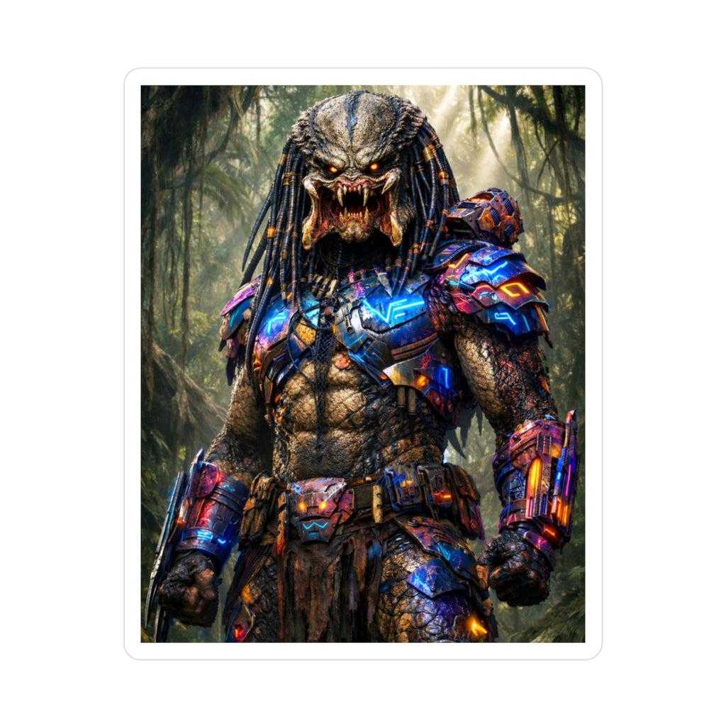 Predator Warrior Vinyl Sticker — Sci‑Fi Tribal Alien Kiss‑Cut Decal