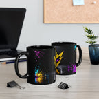 Rebel74 Emblem Black Mug - Neon Lightning Splash Cup
