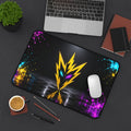 Rebel74 Gaming Desk Mat — Neon Lightning Emblem with Color Splash