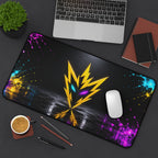 Rebel74 Gaming Desk Mat — Neon Lightning Emblem with Color Splash