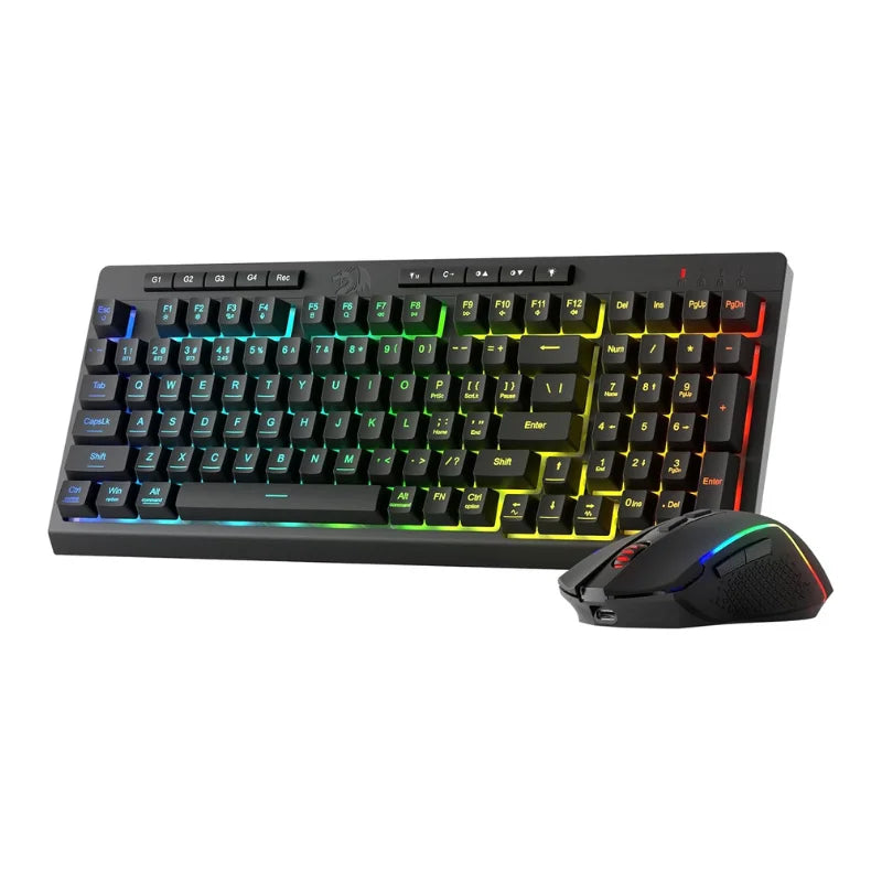 Gaming keyboard and mouse set with RGB lighting on a white background
