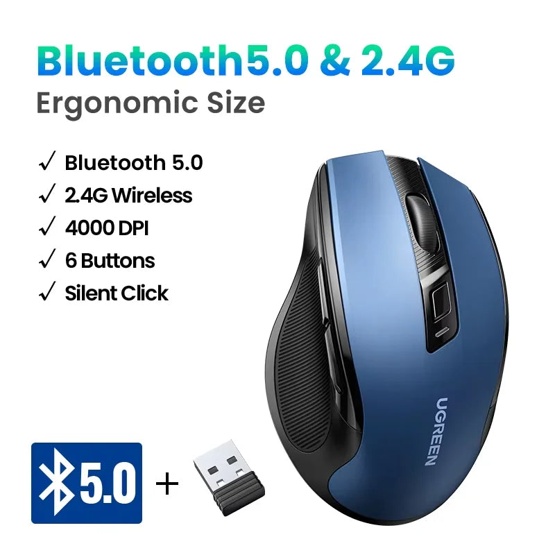 UGREEN Wireless Bluetooth Ergonomic Mouse 4000 DPI
