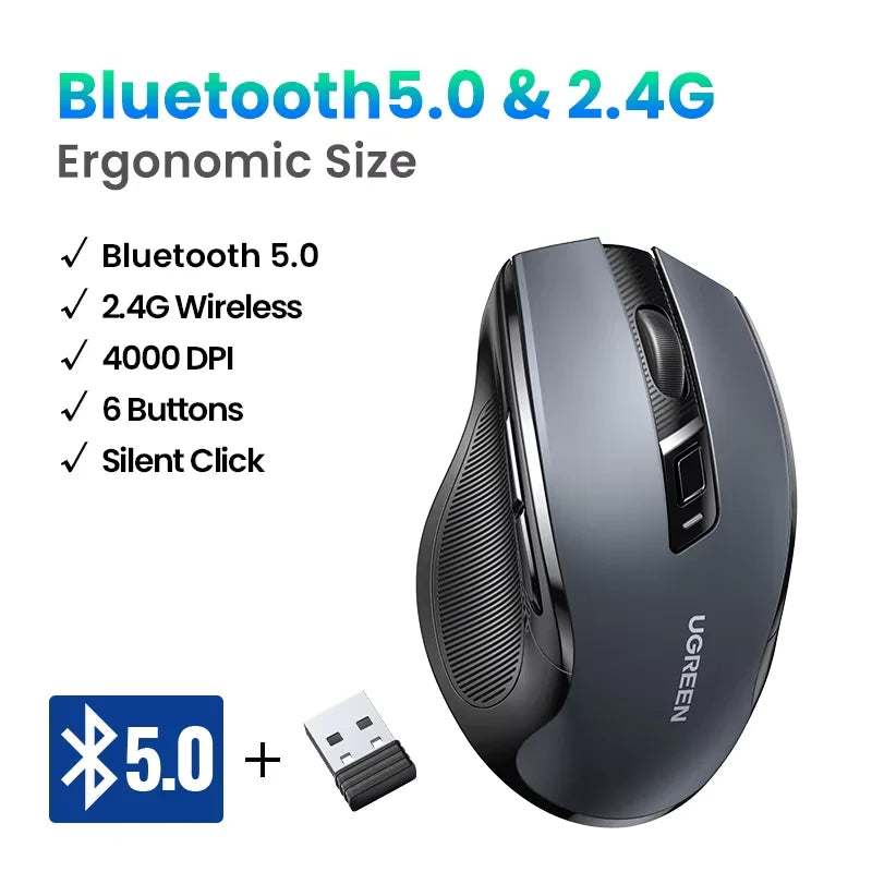 UGREEN Wireless Bluetooth Ergonomic Mouse 4000 DPI