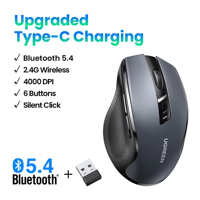 UGREEN Wireless Bluetooth Ergonomic Mouse 4000 DPI