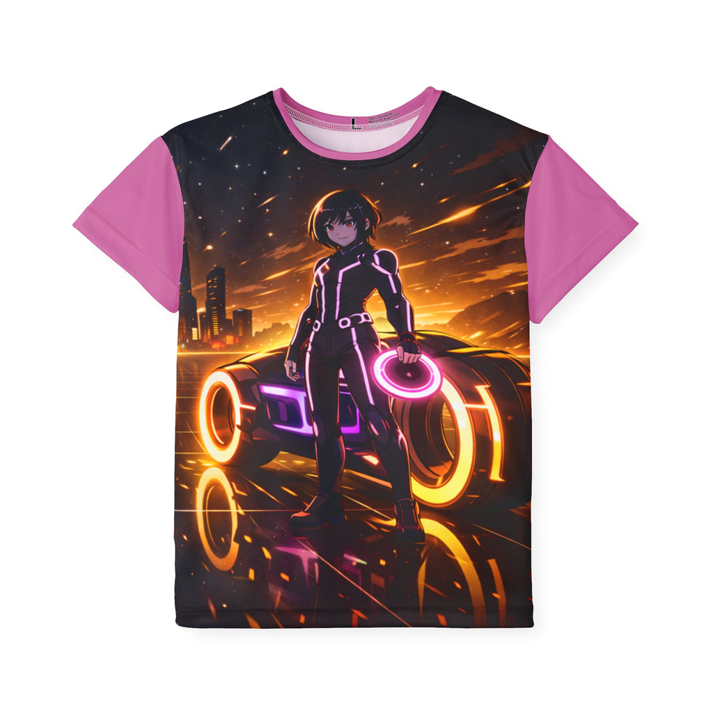 Tron Anime Kids Jersey, Futuristic Gamer Shirt with Tron-Inspired Cyber Graphic