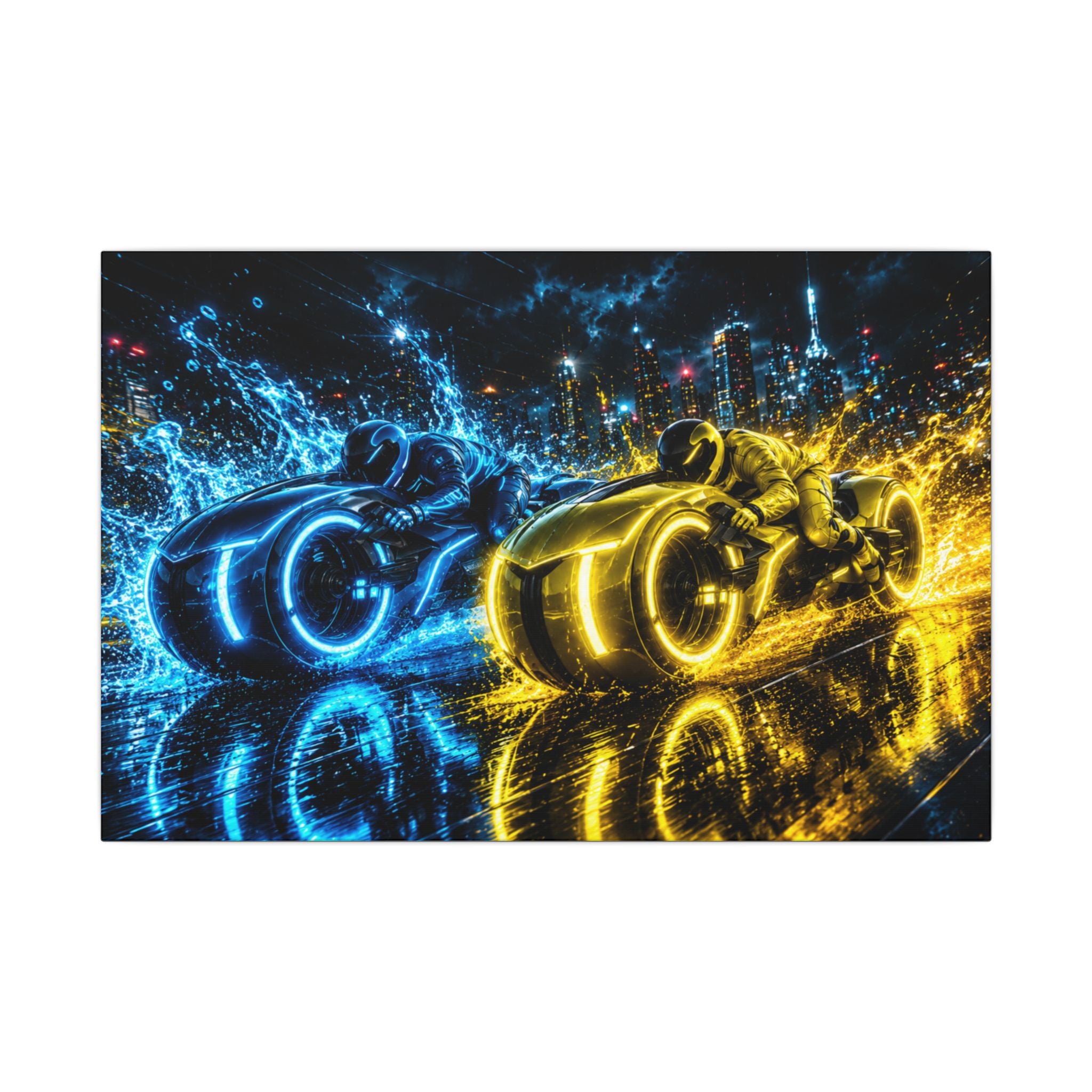 Tron Lightcycles Matte Canvas Print — Tron Futuristic Wall Art