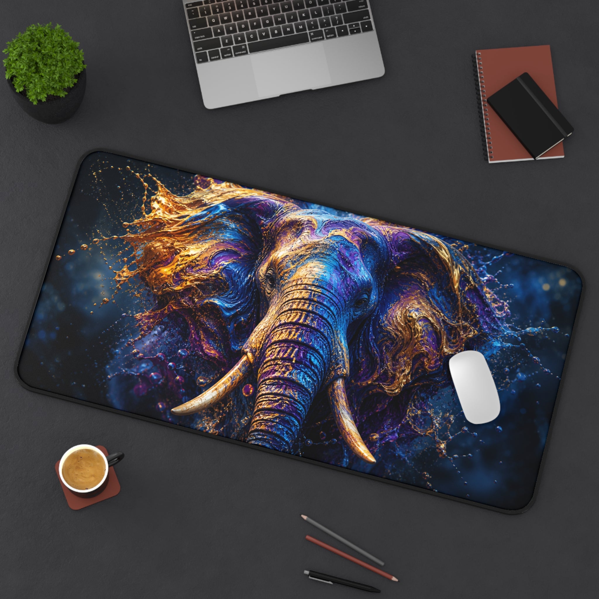 Vibrant Elephant Mouse Pad — Large Animal Print Desk Mat for Home Office
