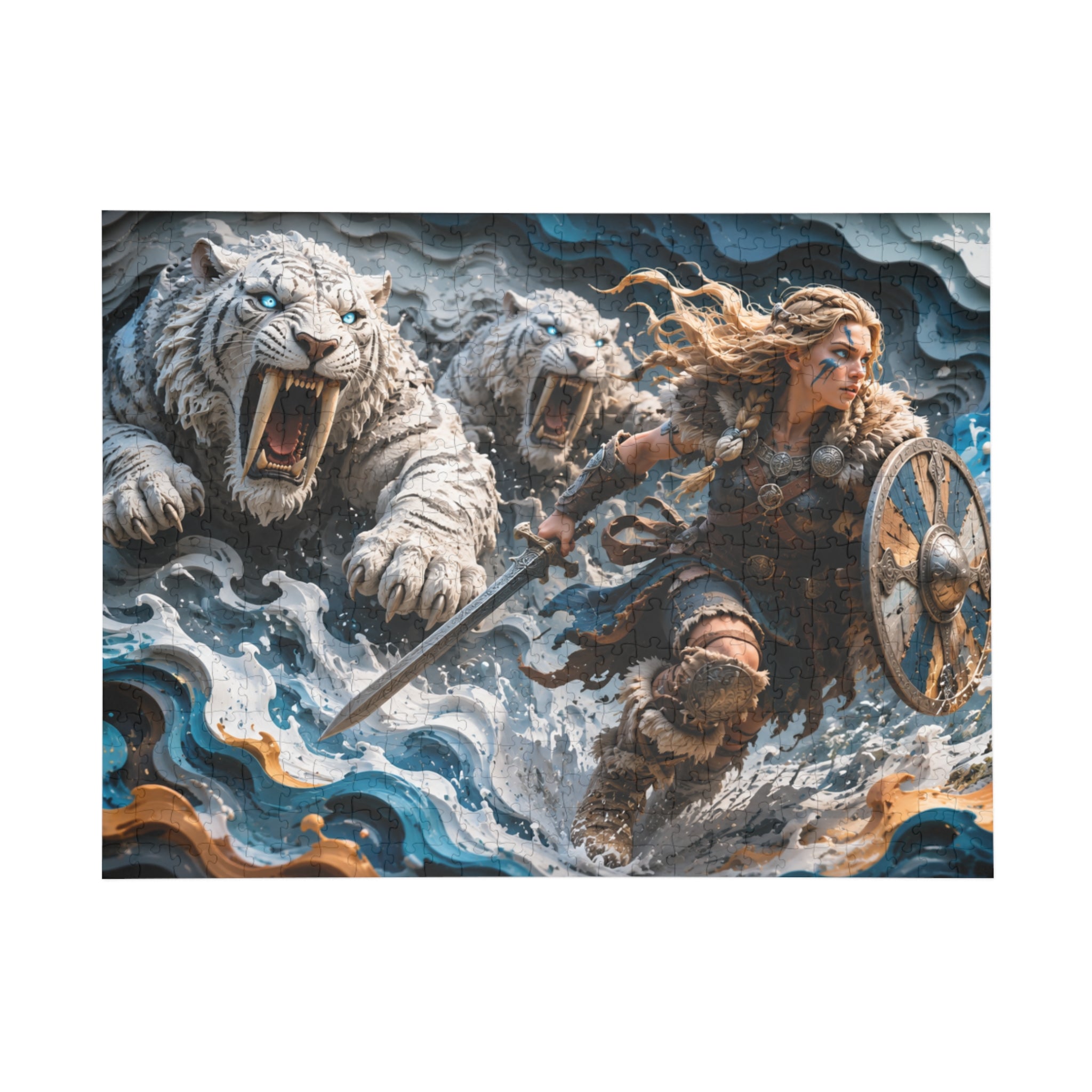 Viking Shieldmaiden & White Tigers - Puzzle (96–1000 pcs)